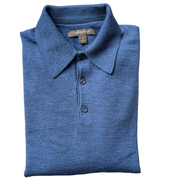 Nordstrom Mens Knitted 1/4 Button Up Collar Marin Wool Blue Sweater Size M - Picture 1 of 10